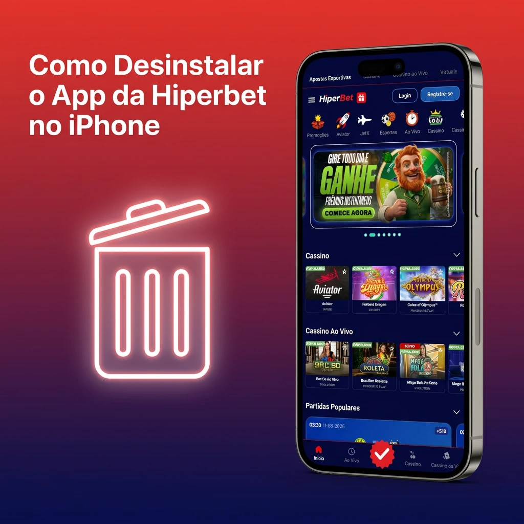 iPhone home screen with Hiperbet app icon being held to show delete option, demonstrating uninstall steps on iOS